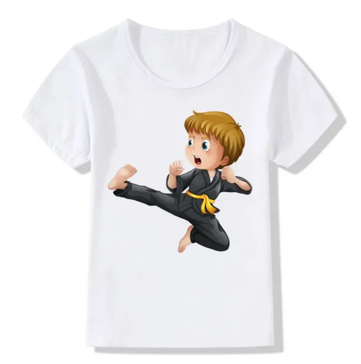 Children Cartoon Taekwondo Print Tshirt Kids Girls 2024 Summer Tops Child T shirt