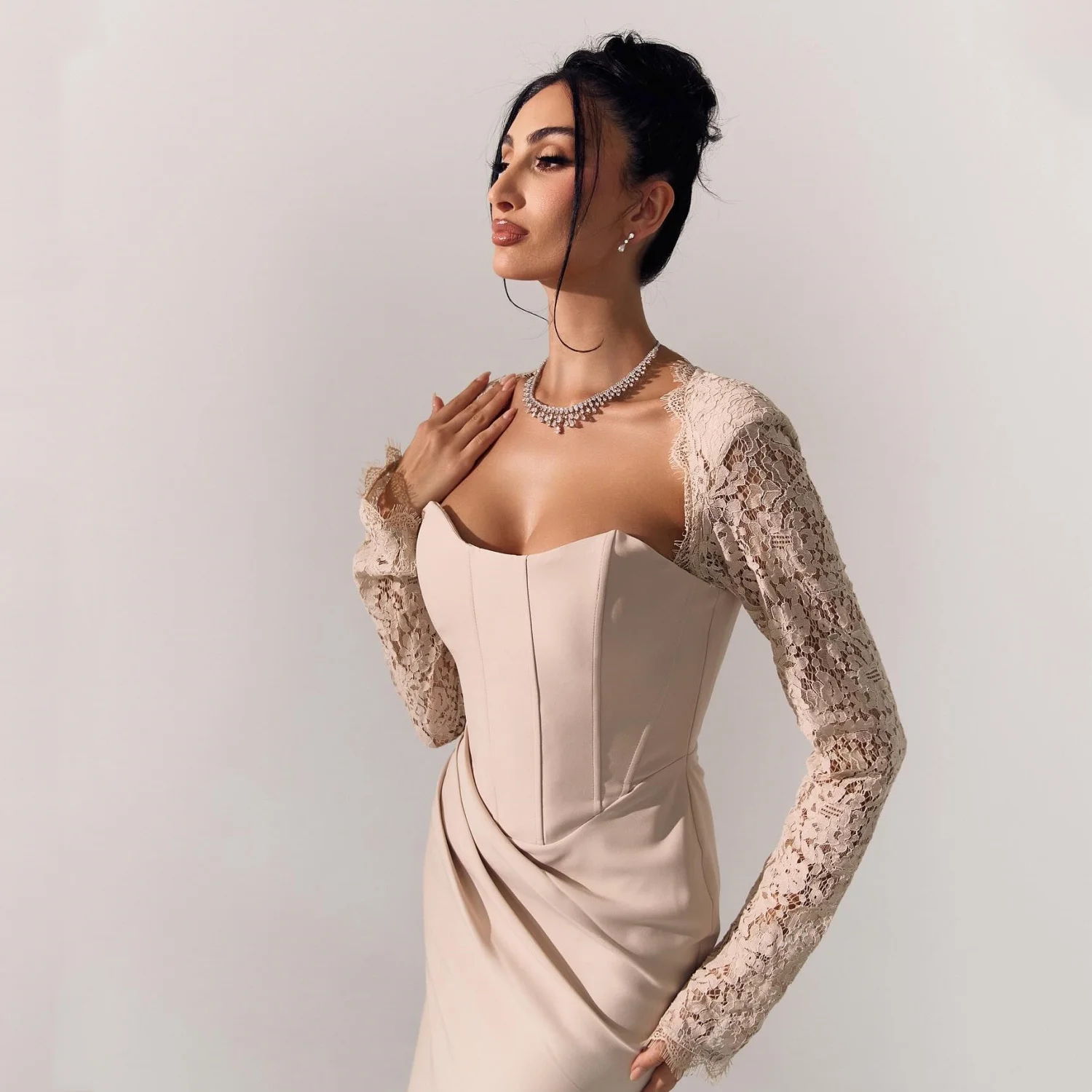 

EDECPBM Customized Evening Dresses for Special Occasions Mermaid Evening Dress Woman Lace Wedding Party Dress Back-length Prom