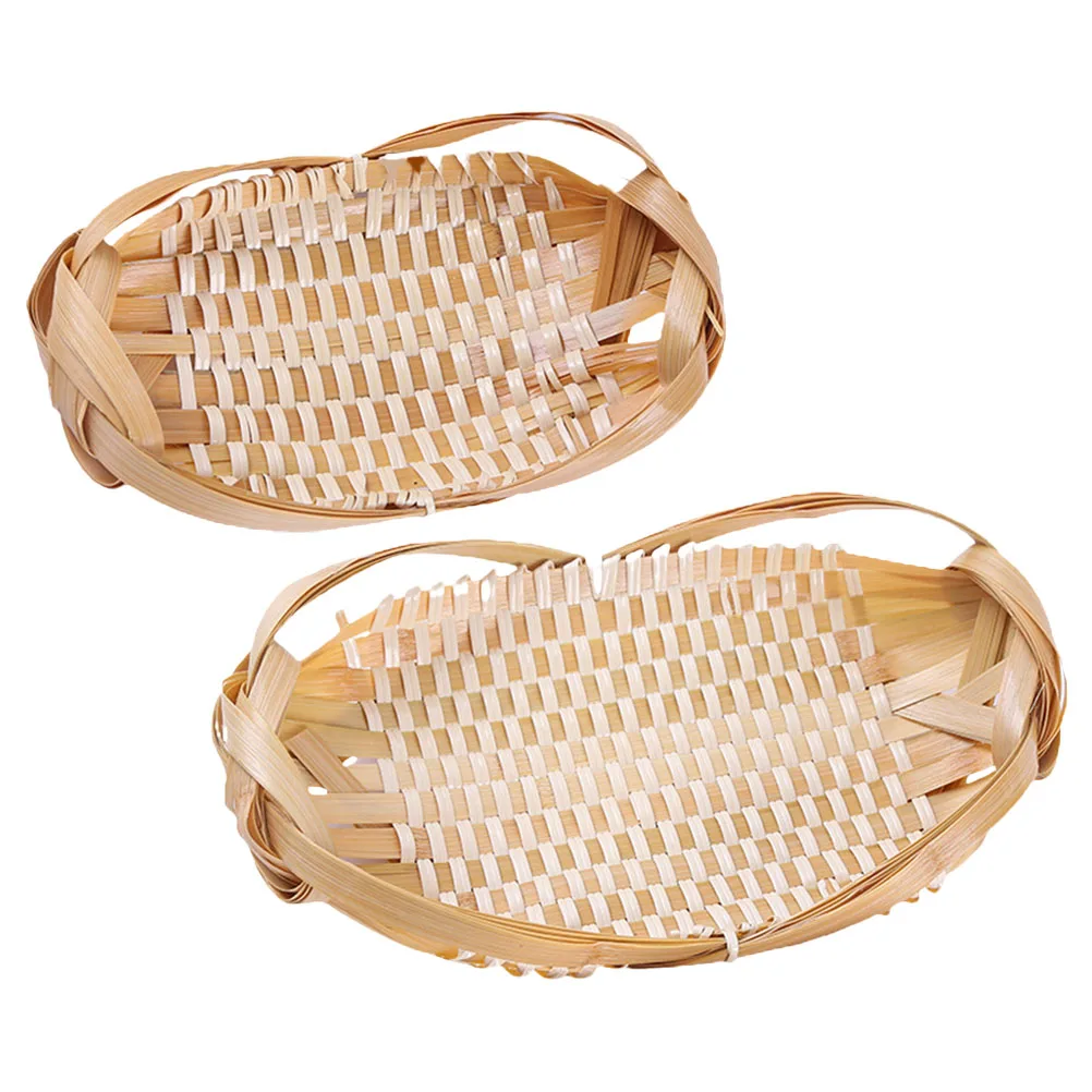 

2pcs Bamboo Woven Storage Basket Vegetable Farmhouse Fruit Holder Handmade Container Kitchen Barware Set