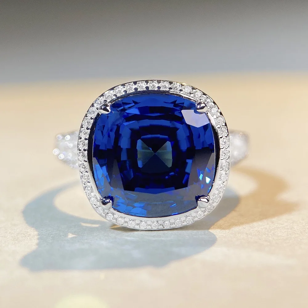 

S925 Sterling Silver Round Bag Sapphire Ring High Carbon Diamond Ladies Luxury Premium Jewelry
