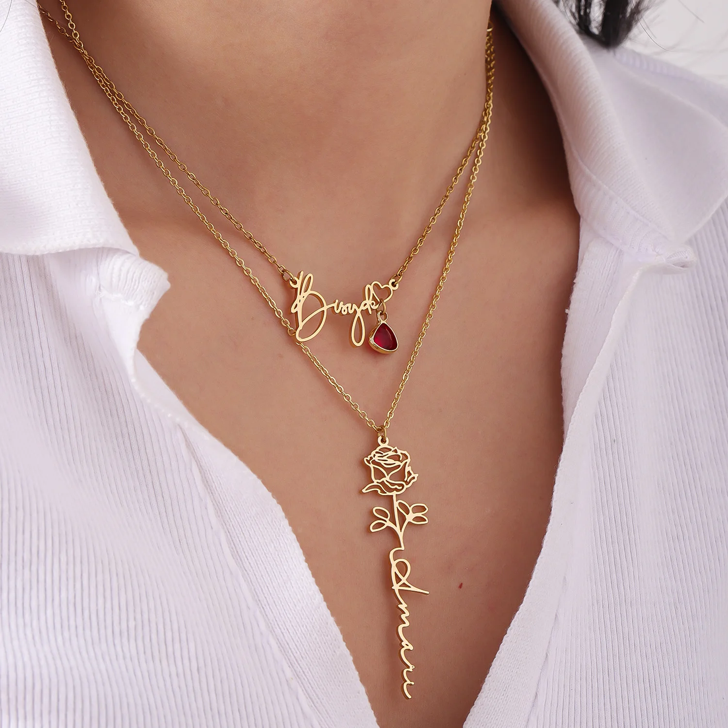 

Custom Name Necklace Stackable Set 18K Gold Plated Stainless Steel Birthstone Rose Pendant Anniversary Gift For Her 2025 Trend