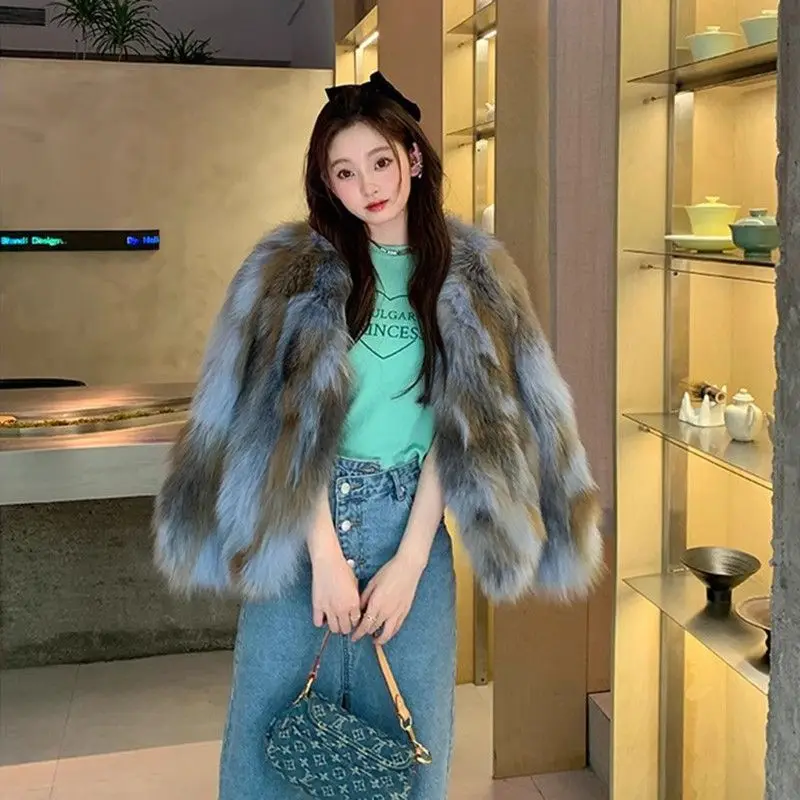 2025 Winter New Loose Environmentally Friendly fox Hair thin Young fur Jacket Women's Short Imitation Sun fox Temperament Fluff