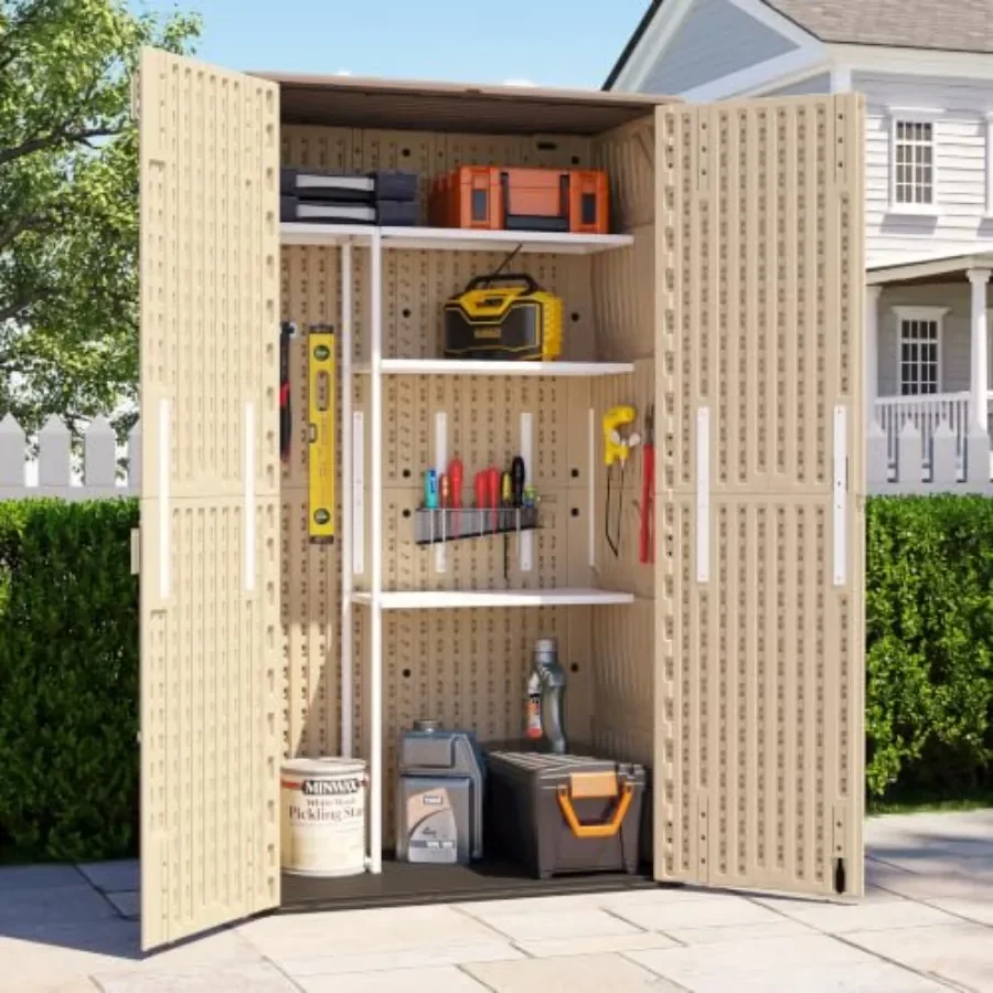 Weatherproof Outdoor Storage Shed Shelf, Metal, White, Easy Assembly with Screw and Nuts, 45.6''L×13.2''W×69.9''H