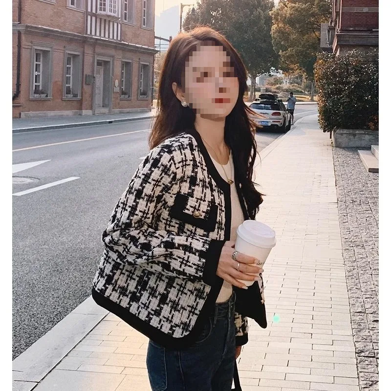 

Tweed Jacket Cream Womens Autumn Cashmere Soft Lapels Matte Beautiful Slit Classy Workplace Designed Ruffles Slimming Waisted OL