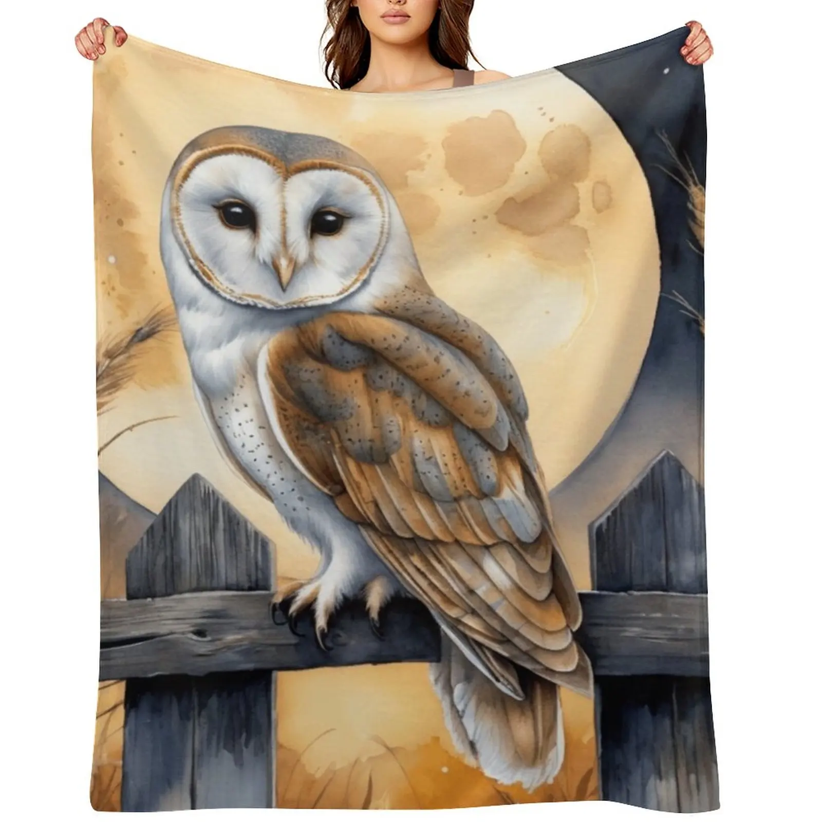 

Barn Owl Under Harvest Moon Throw Blanket funny gift Sofa Flannels Decoratives Blankets