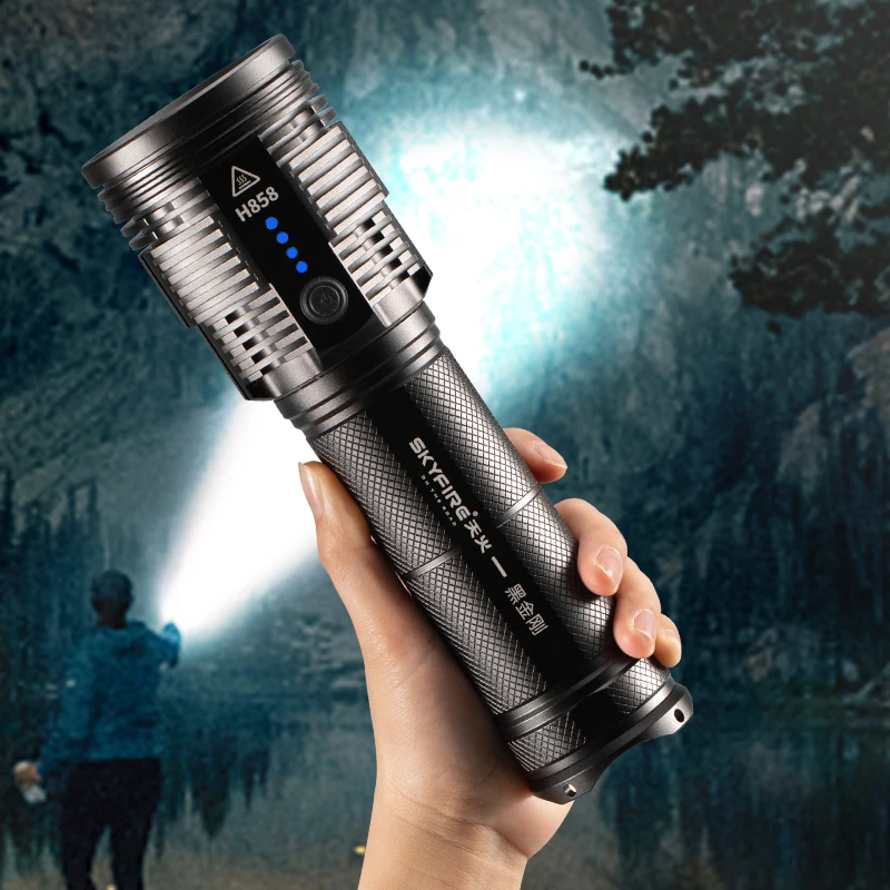 SKYFIRE 2022 High Lumens LED Tactical Flashlights Type-C USB Rechargeable Spotlights Floodlights Outdoor Waterproof SF-H858