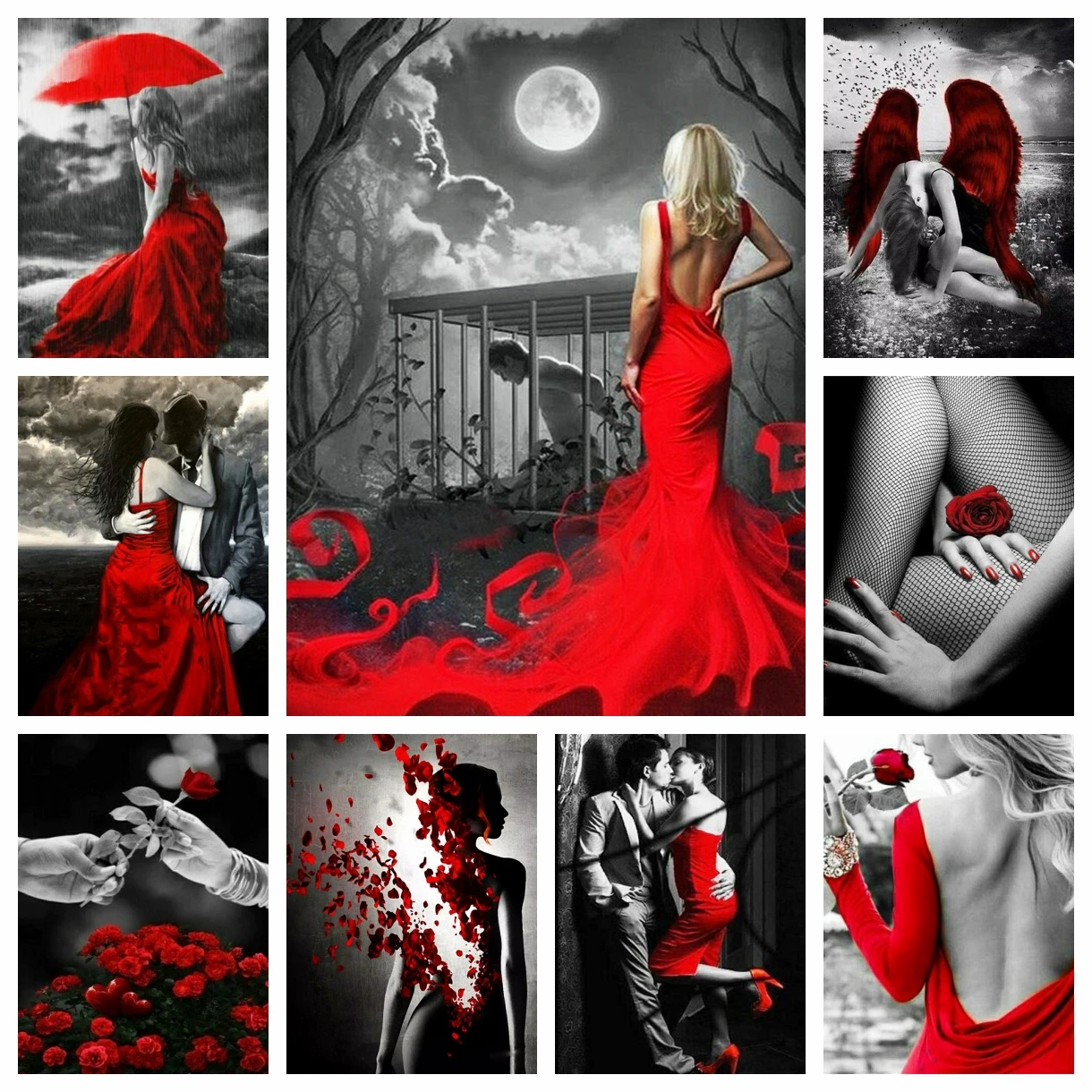 

5D полная Алмазная мозаика Женская вышивка распродажа черная красная алмазная живопись портретная картина Стразы Роза для домашнего декора