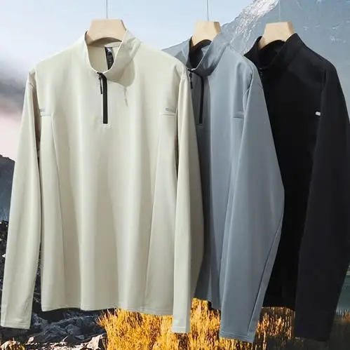 

Outdoor Men's Long Sve T-irt f Zipper Collar Warm Breathable Faionable Urban Sle Stand Fit for Youth Spring Au...