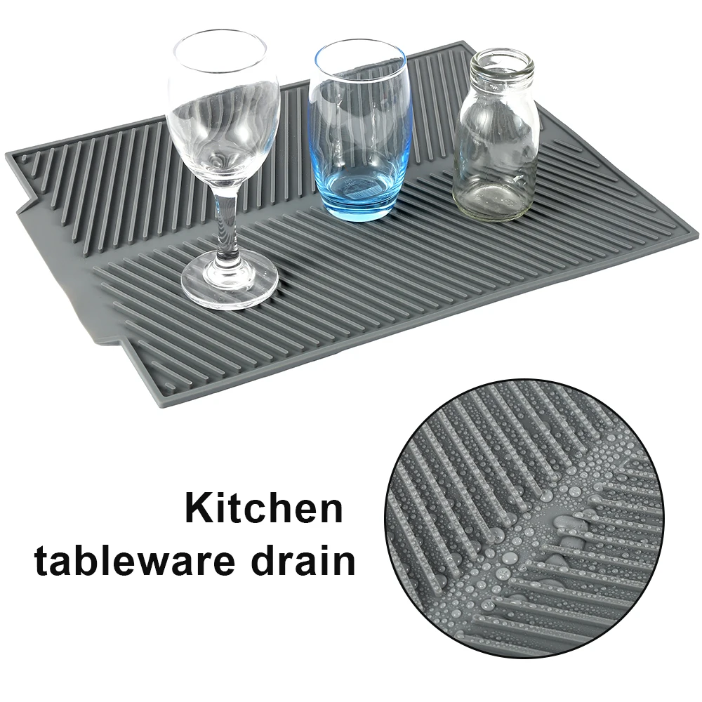 Silicone Dish Drying Mat for Kitchen 43x33CM Dish Draining Mat Flexible Heat Resistant Drying Pad Non Slip Reusable Sink Mat