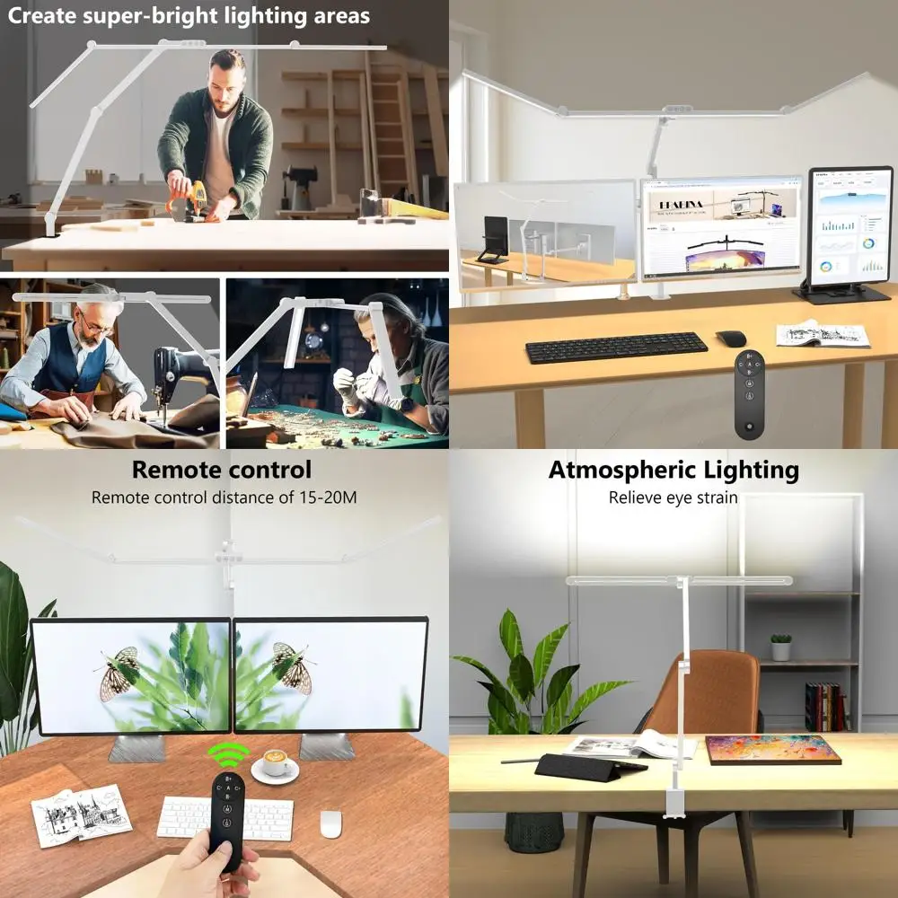 

47 Светодиодная настольная лампа с регулируемым зажимом и пультом дистанционного управления, яркая вращающаяся световая панель мощностью 36 Вт для домашнего офиса и компьютерных экранов