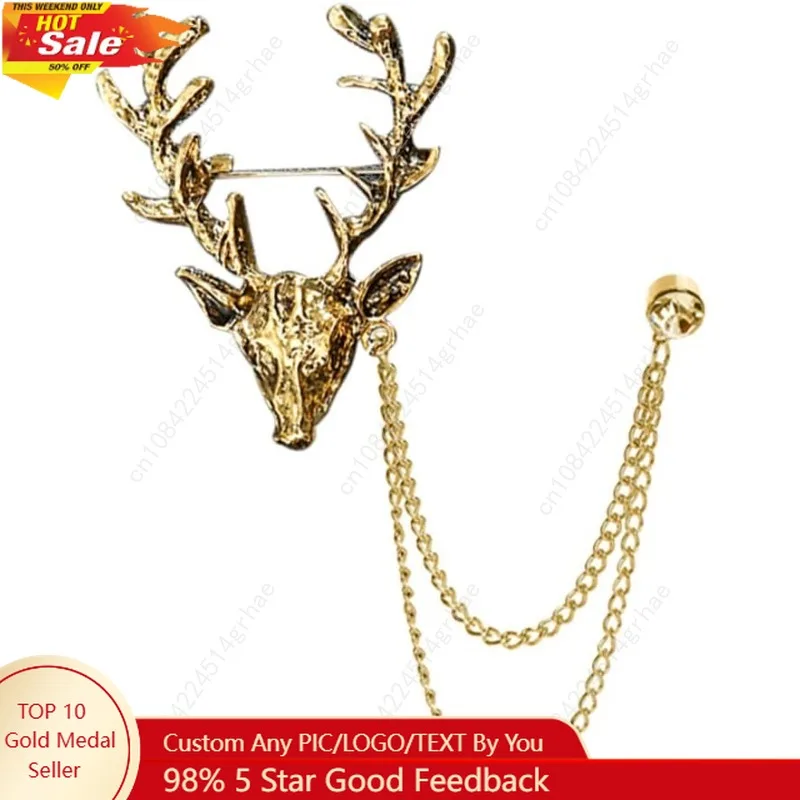 

Vintage Animal Tassel Chain Lapel Pin for Men Women - Punk, Buck, Suit, Tie - Deer, Ram, Owl Rhinestone Collar Chain Pin for Boy