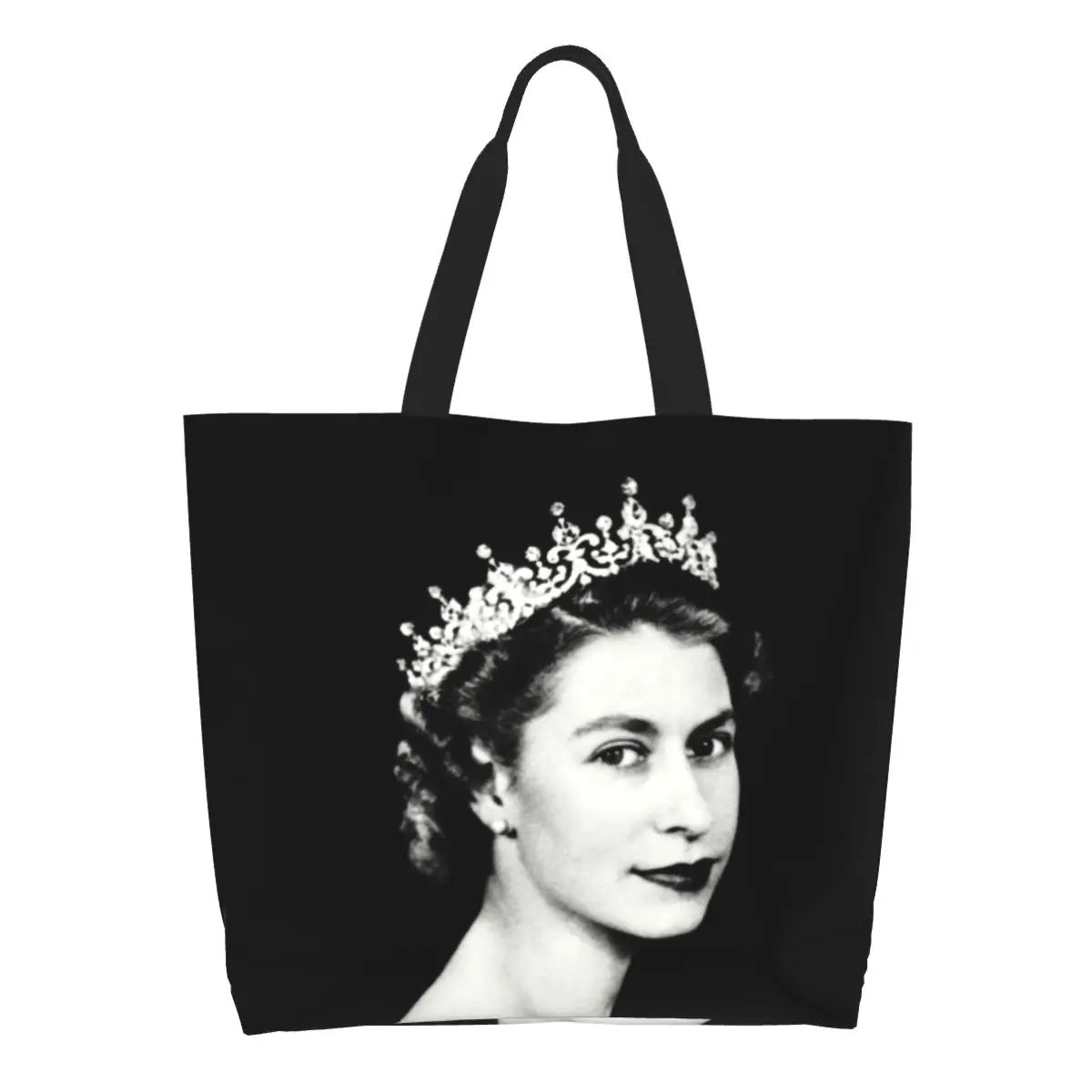 Saco de compras reutilizável de grande capacidade para mulheres, sacolas, retro rainha Elizabeth II, Royal, Reino Unido, mercearia