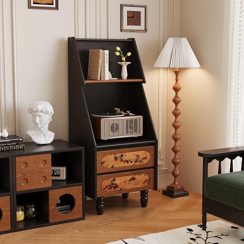 

Solid wood bookcase living room against the wall household small apartment retro style storage cabinet display cabinet