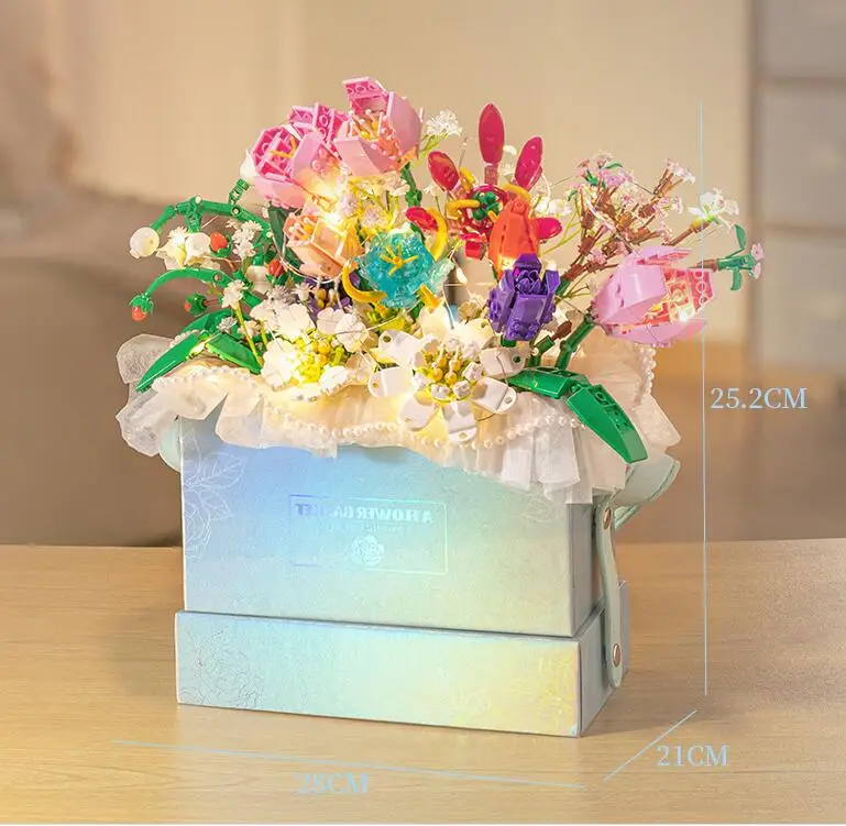 Flowers Bouquet Basket  Block DIY Building Brick Toy Gift Box Decor For Girls Lovers