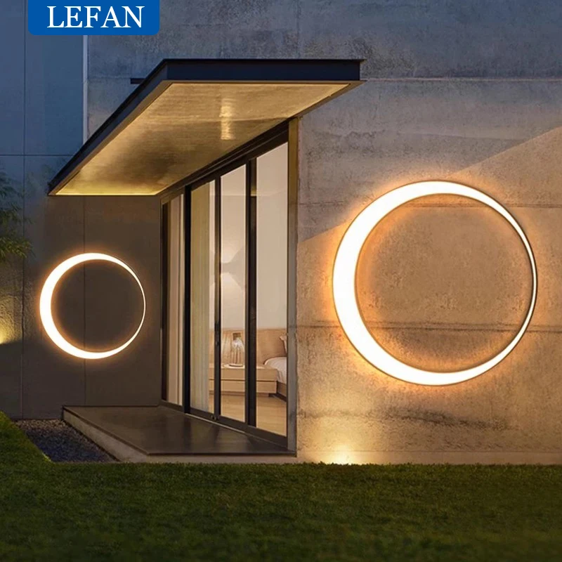 Modern IP65 Waterproof LED Outdoor Wall Lamp, Villa Terrace Garden Porch Light, Round Moon Design Outdoor Decorative Lighting