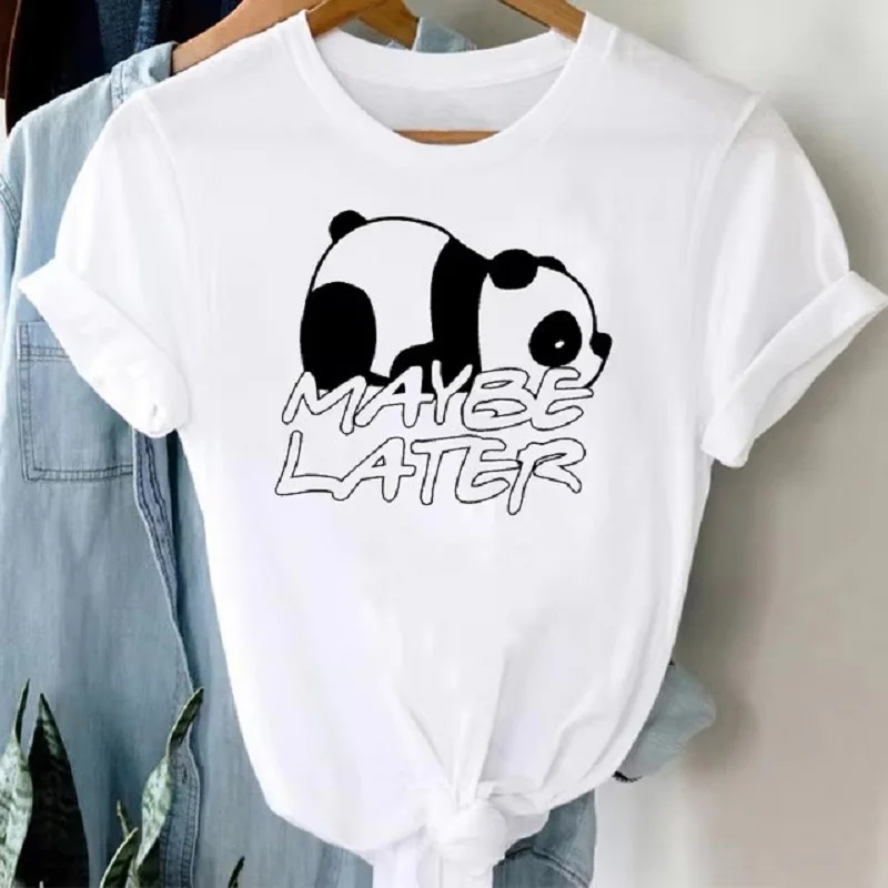 Cartoon Cute Panda Female Bottom Round Neck Slimming Plus Size Short-sleeved T-shirt Oversized T Shirt Tops Summer polyester