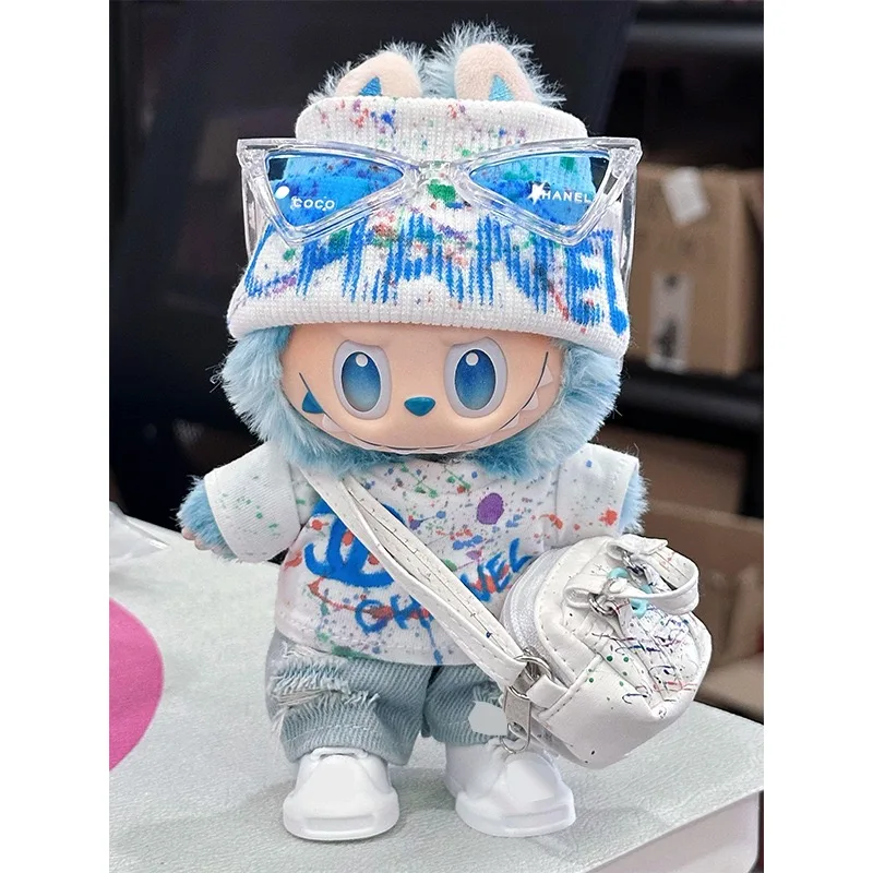 Labubu clothes and accessories, suitable for V1, V12, V3, V4 Labubu hip-hop graffiti series sets, trendy and fashionable, gifts.