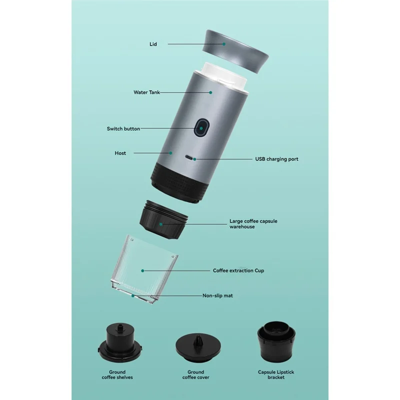 HGHO Portable Espressos Coffee Machine 12V Electric Small Travel Italian Expressos Maker  For Camping RV Hiking Office