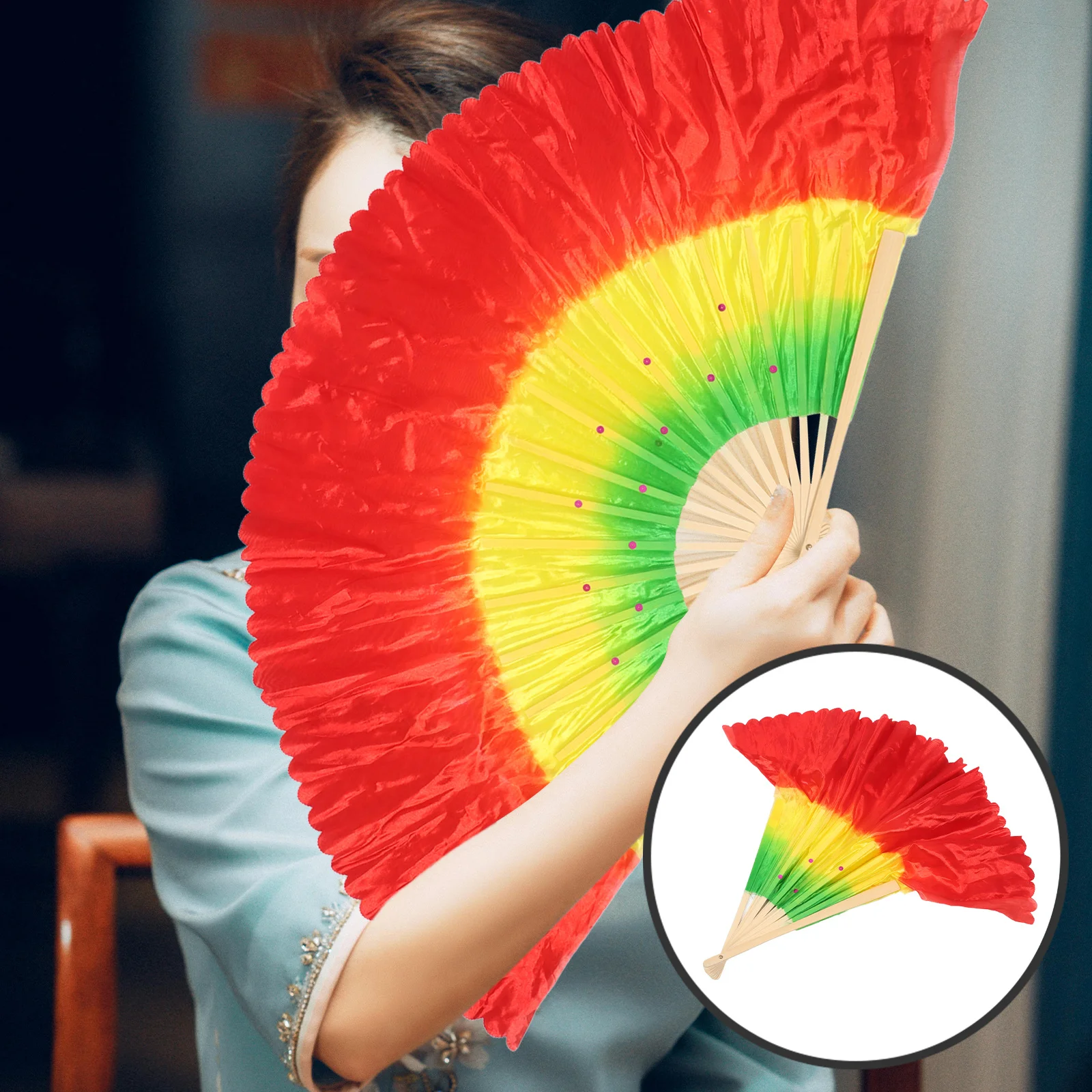 2 قطعة مروحة رقص قابلة للطي كبيرة ملونة مقاومة للاهتراء ممارسة اليد مروحة للرقص المربع ممارسة اليوغا ممارسة الديكور