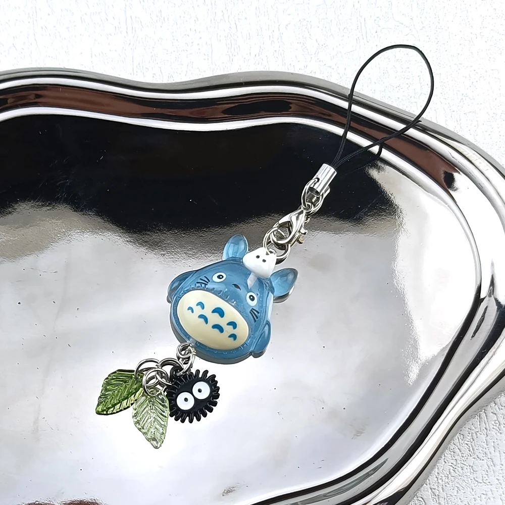 Kawaii azul Animal teléfono encanto cadena hollín Sprite llavero para mochila colgante Anime teléfono encanto llavero regalos de navidad