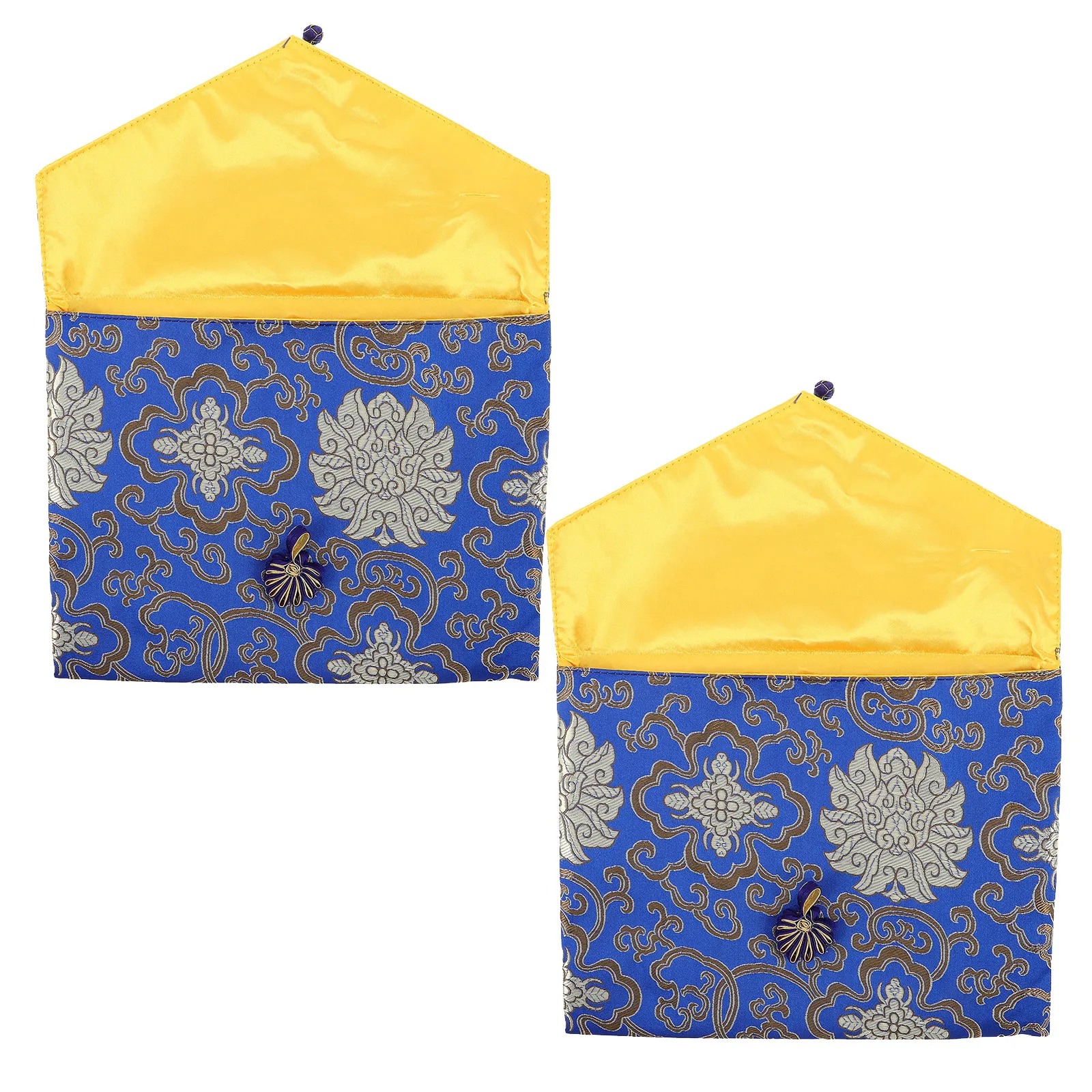2Pcs Buddhist Scriptures Pouch Chinese Style Brocade Rectangular Jewelry Organizer Bag Travel Storage Small Portable Beads
