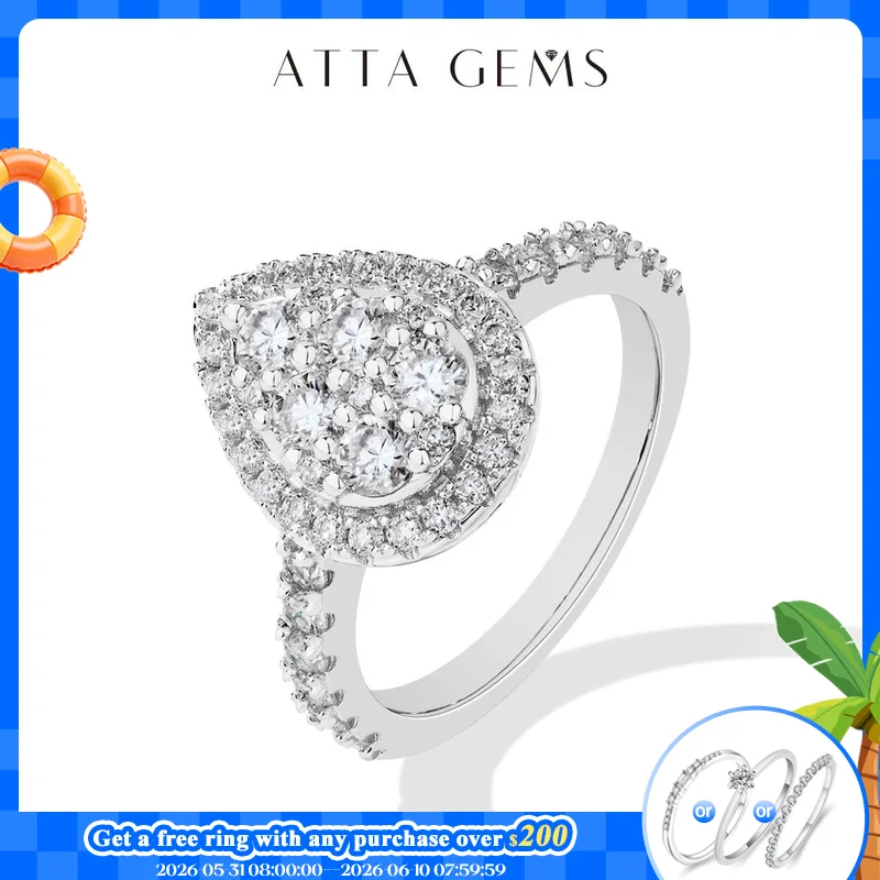 ATTAGEMS Round D VVS1 Moissanite Diamond Pear-Shaped Rings for Women S925 Sterling Silver Engagement Bride Vintage Jewelry Gifts