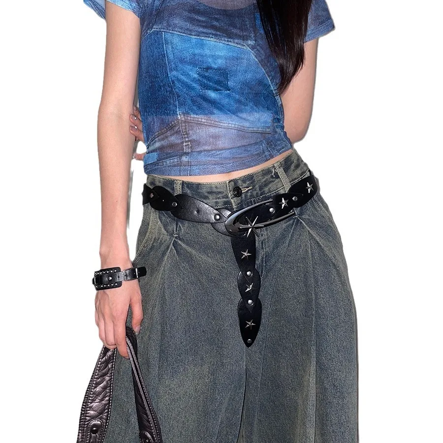 Punk Moon Star Buckle Belt Design Cross Metal Vintage Gothic Men Women Y2k Belt Pu Leather Waistband Jeans Pants Decorative Belt image 5