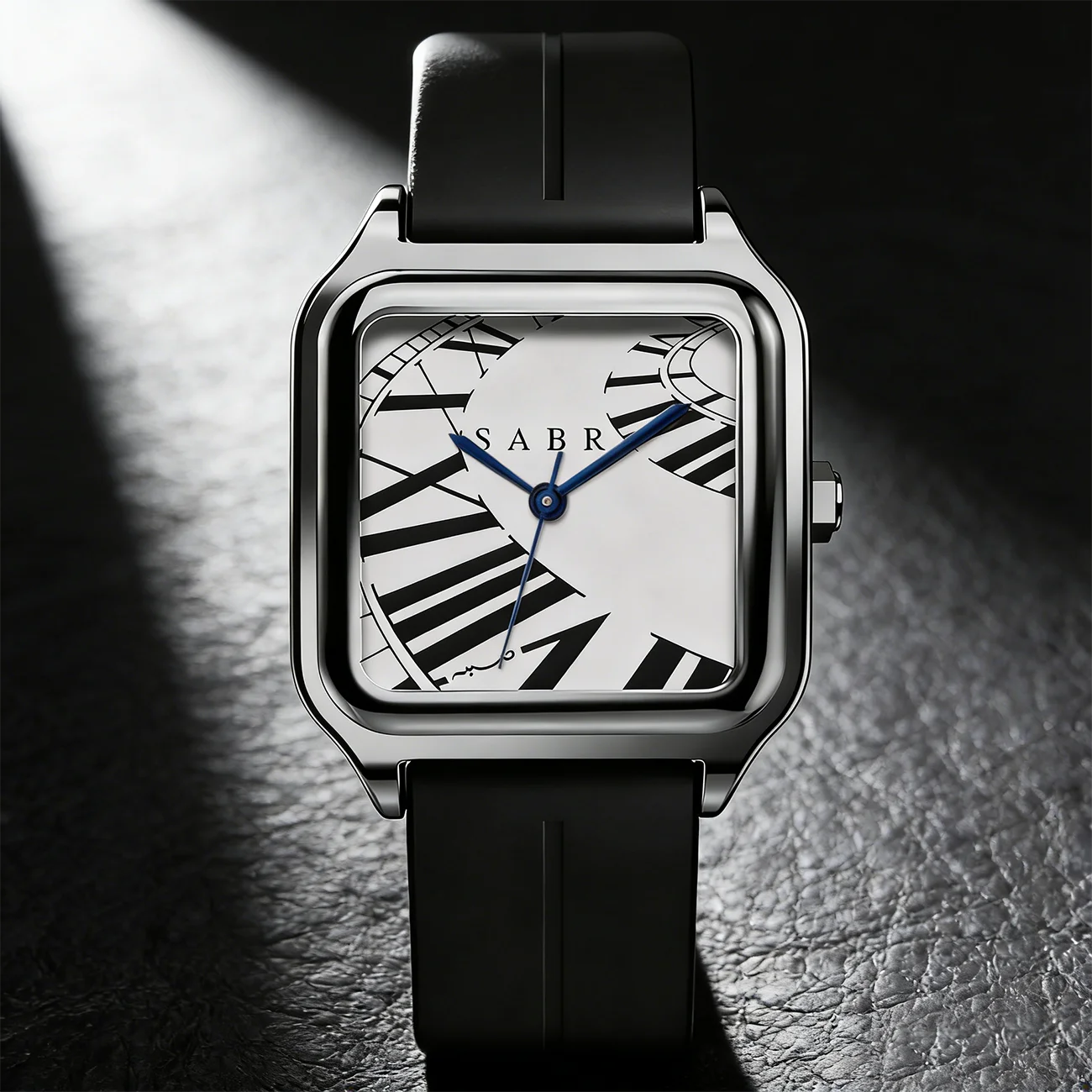 SABR Square Stainless Steel Alloy Quartz Watch 3ATM Waterproof Silicone Strap Roman Numerals Quartz Watch Men's Watch