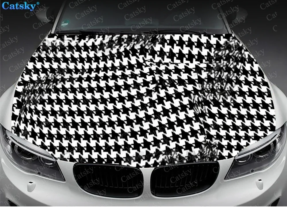 Retro Checkered Squares Pattern Car Hood Decal Truck Decals Vinyl Sticker Graphic Wrap Stickers Trucks Cars Bonnet Vinyls