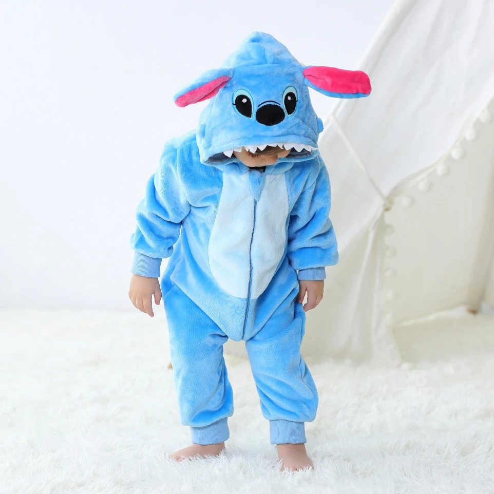 Baby Kigurumi Stitch Cartoon Romper niemowlę dzieci kombinezon ze zwierzętami Halloween boże narodzenie dziewczyny chłopcy Anime Cosplay piżamy