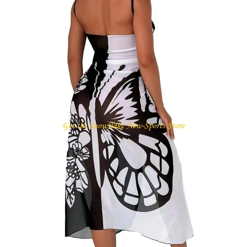 E56D Dames Beach Sarongs Sheer Cover Ups Gedrukte bikinis wrap rok voor badkleding