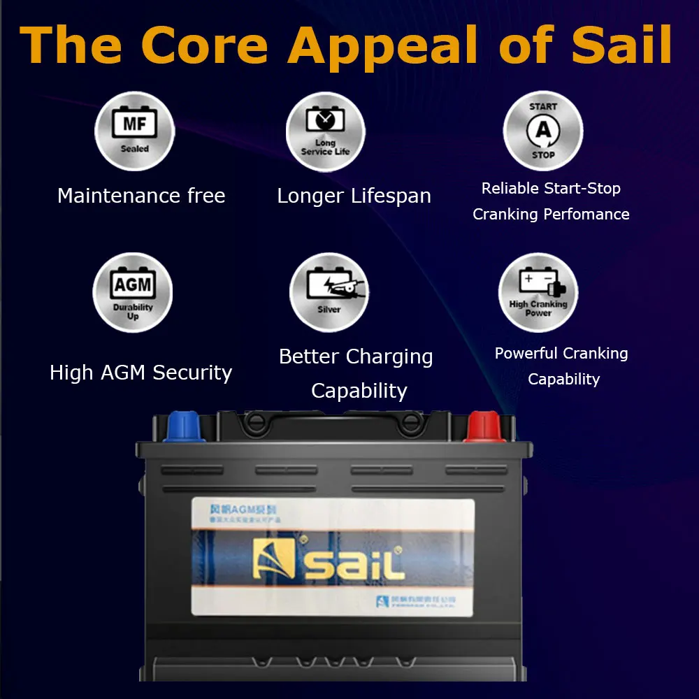 Sail AGM battery 12V 105Ah Deep Cycle Battery START-STOP Vehicle Battery for Car BMW E46 Audi A3 A6 A4 B8  Mazda CX55 Golf 6 7