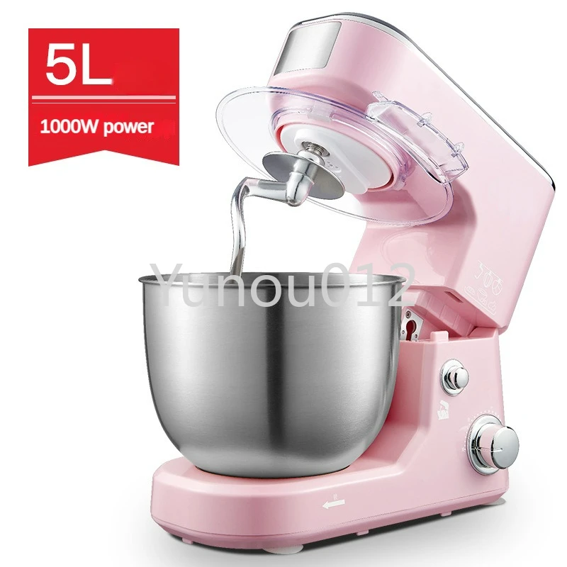 5L Capacity Kitchen Mixer 6 Gears Adjustable Dough Kneading Machine 1000W Power Red Pink Desktop Appliances Home