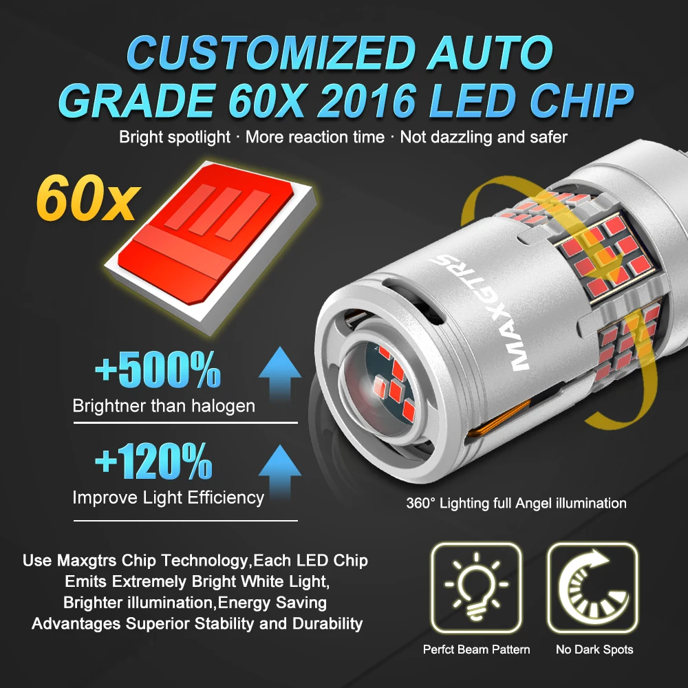 2x CANBUS 1157 BAY15D P21/5W 7443 W21/5W 3157 1156 2016 LED Bulb Red Car Backup Brake Light BA15S Lamp No Error Hyper Flash