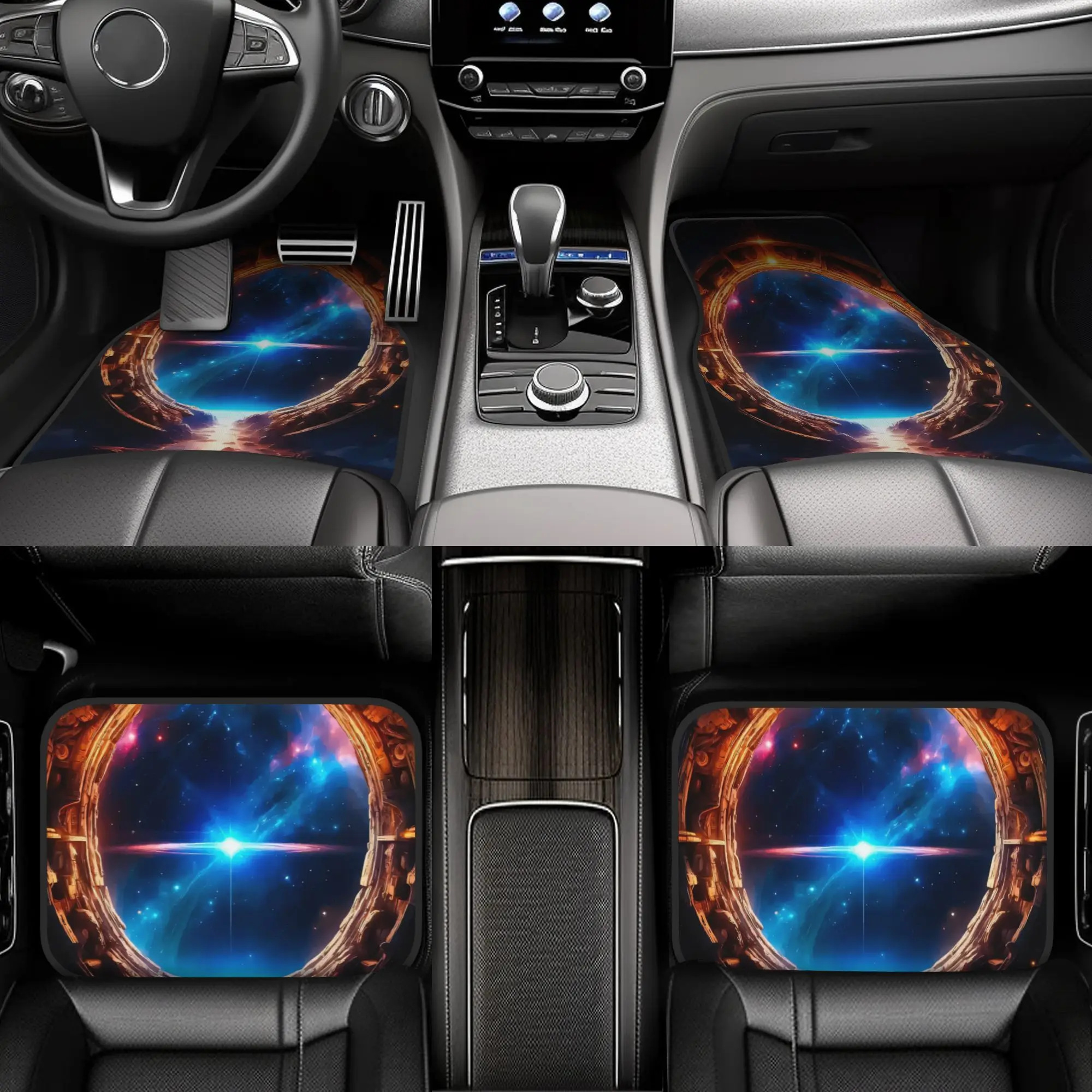 4pcs A Close Up Of A Circle With A Light At The End Of It Pattern Universal Car Floor Mats - Material, Non-Slip Liner, Easy To C