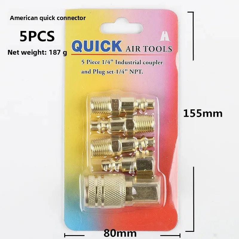 5PCS Industrial Copper Plated Quick Connect Fitting 1/4 NPT 1/4