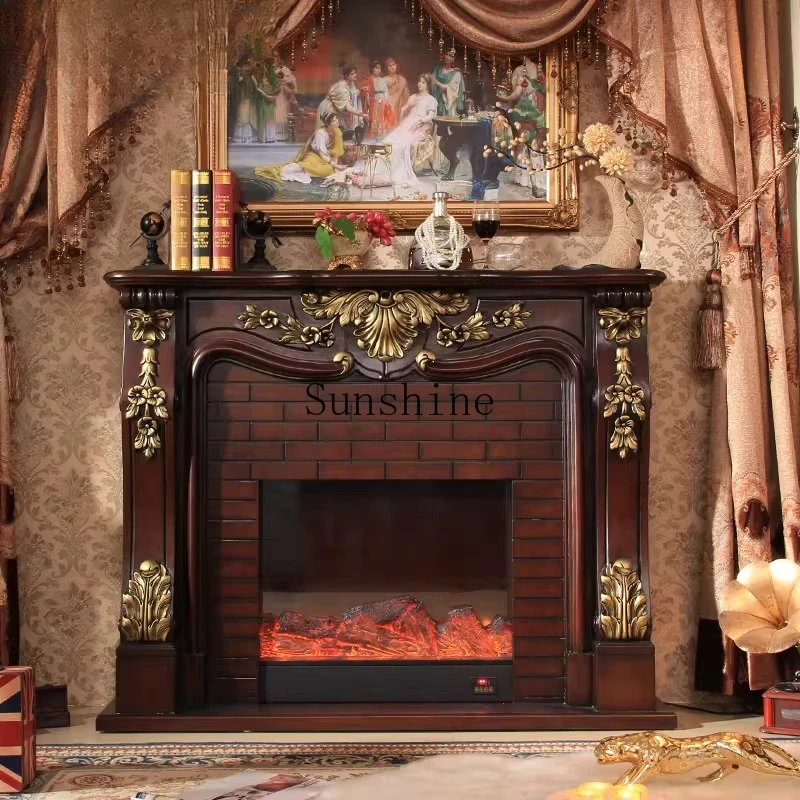 

French retro gold painting electronic simulation flame mantel villa decorative cabinet