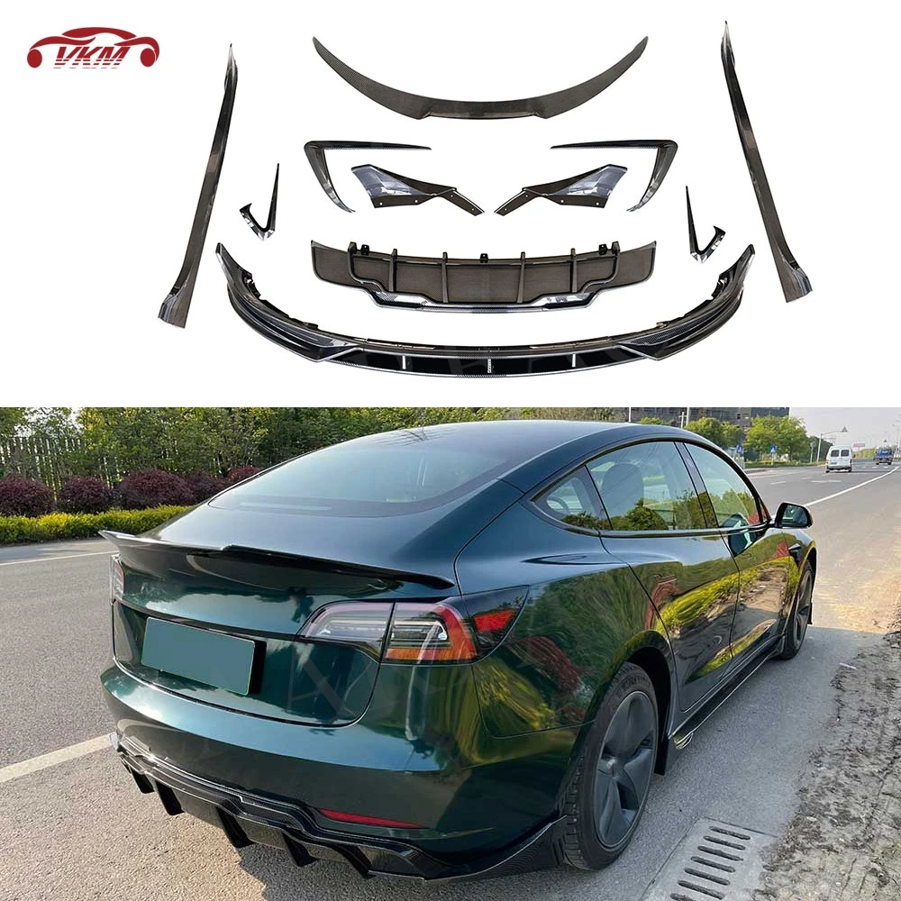 Carbon Fiber Body Kits Side Skirts Rear Lip Spoiler Front Bumper Extension Flaps Apron For Tesla Model 3 Model Y 2016-2022 ABS