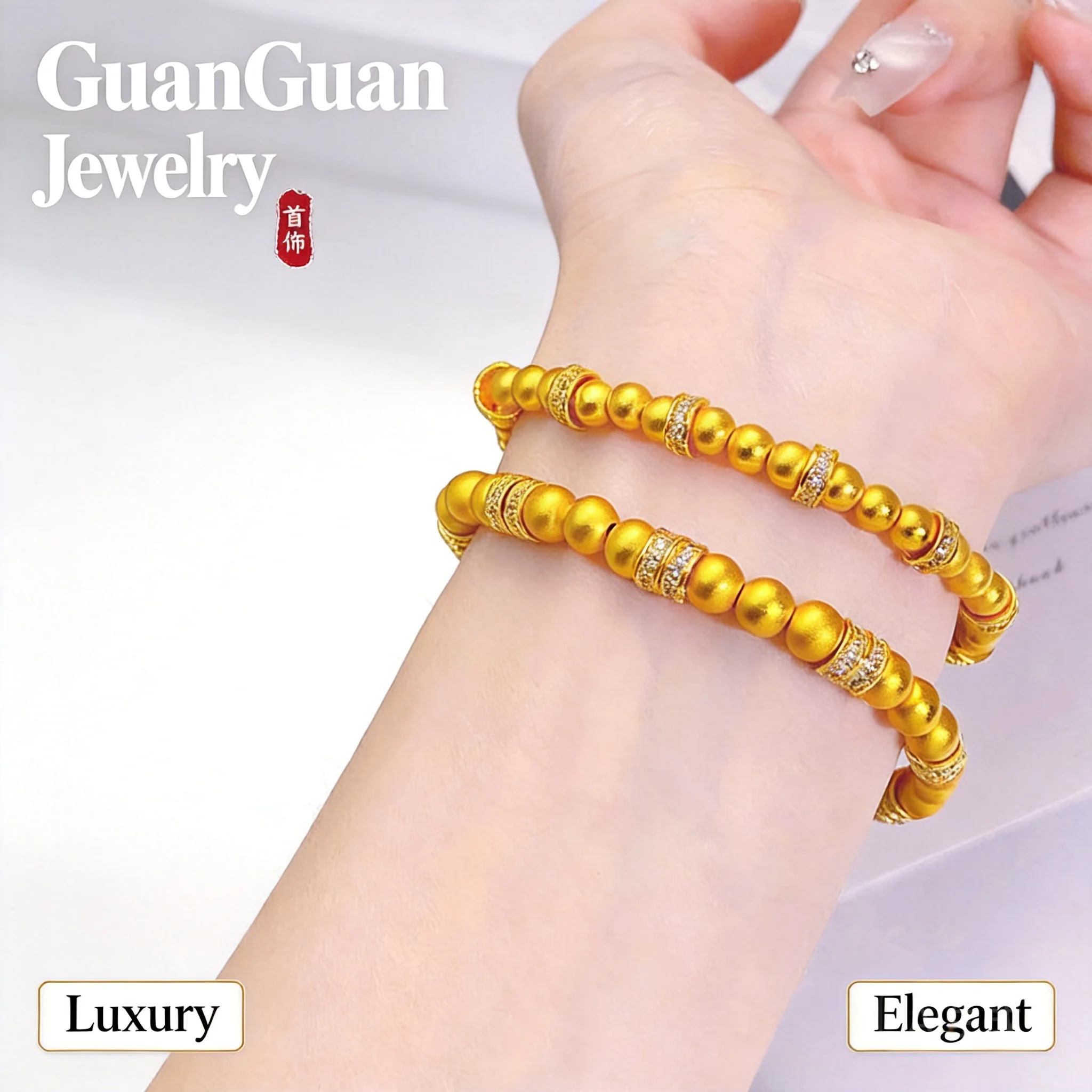 Elastic Beaded Bracelet 2026 Chinese Style Lucky Bead Wrist Jewelry For Women Vietnamese Sand Gold Inlaid Rhinestone Spacer Ring