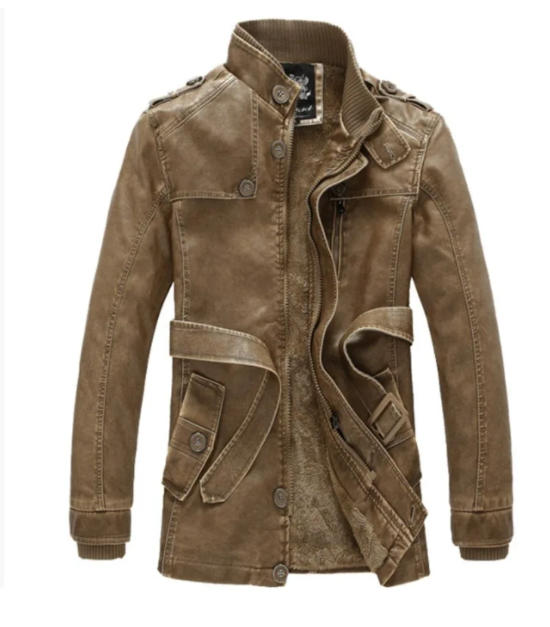 Winter Men Leather Jacket Casual Windproof Thicken Fleece Warm Motorcycle Jackets Plus Size 5XL 6XL Fashion Long Coats Chaqueta