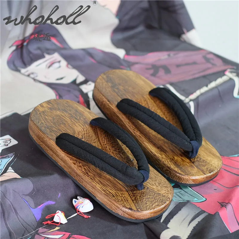 WHOHOLL Geta Summer Man Slippers Japanese Clogs Flip Flops Wood Bottom Flat Slippers Samurai Cosplay Shoes Women Slippers