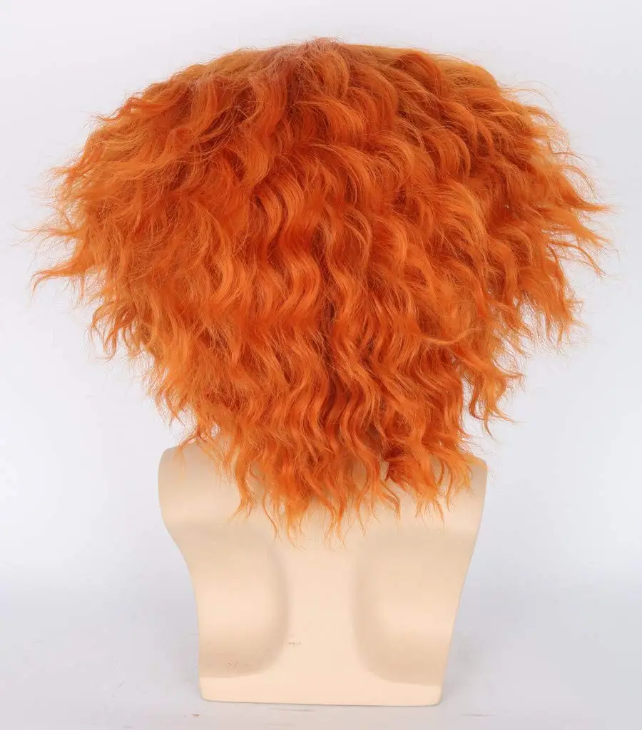 Synthetic Short Men Mad Clown Curly Wig Adult Orange Hair Cosplay Costume Wigs Halloween Daily Party Use