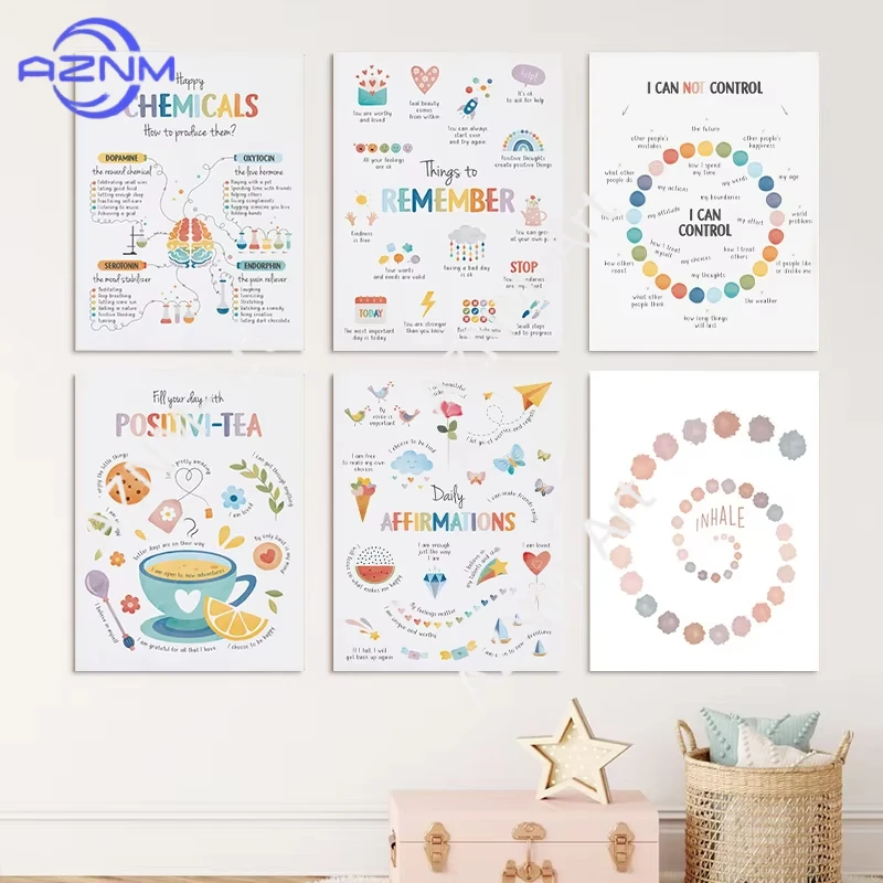 1pc Children's Mental Health Anxiety Relief Poster Toddler Happy Therapy Canvas Painting for Classroom Office Wall Art Decor
