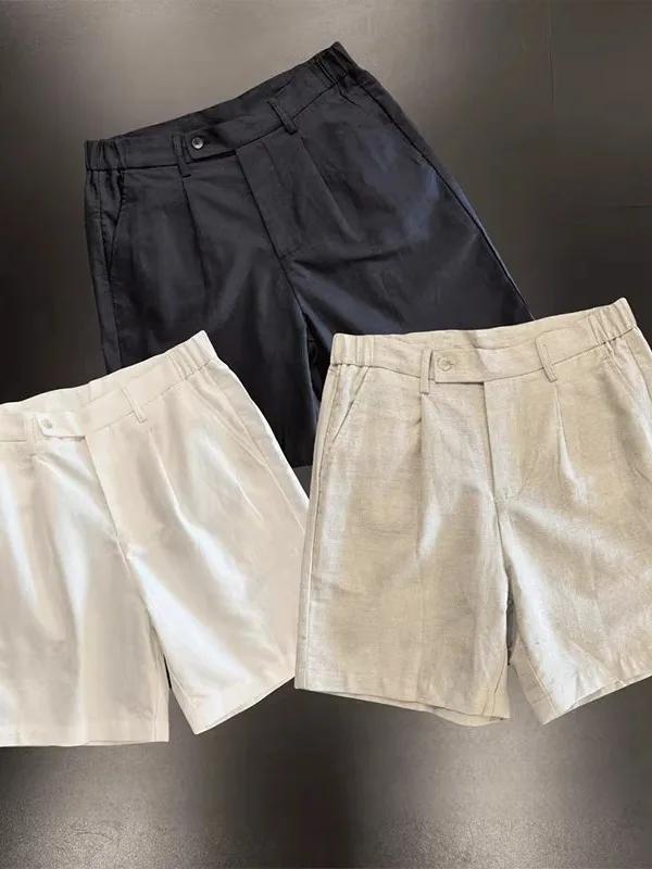 

Мужские хлопковые льняные брюки, летние модные брендовые тонкие дышащие повседневные брюки с пятью точками для поездок на работу, длина f