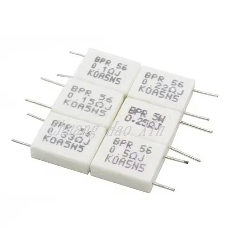 10 peças bpr56 5w 0.001 0.1 0.15 0.22 0.25 0.33 0.5 ohm resistor de cimento cerâmico não indutivo 0.1r 0.15r 0.22r 0.25r 0.33r 0.5r