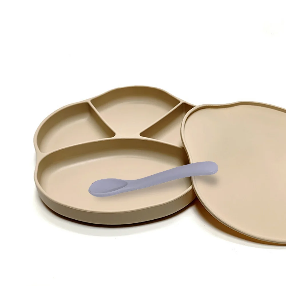 ซิลิโคนเด็ก Sucker ซิลิโคนรับประทานอาหารแผ่นช้อนข้าวชุดน่ารักการ์ตูนเด็กจาน SMILE Face ชุดอาหารเด็ก Retro เด็กชาม