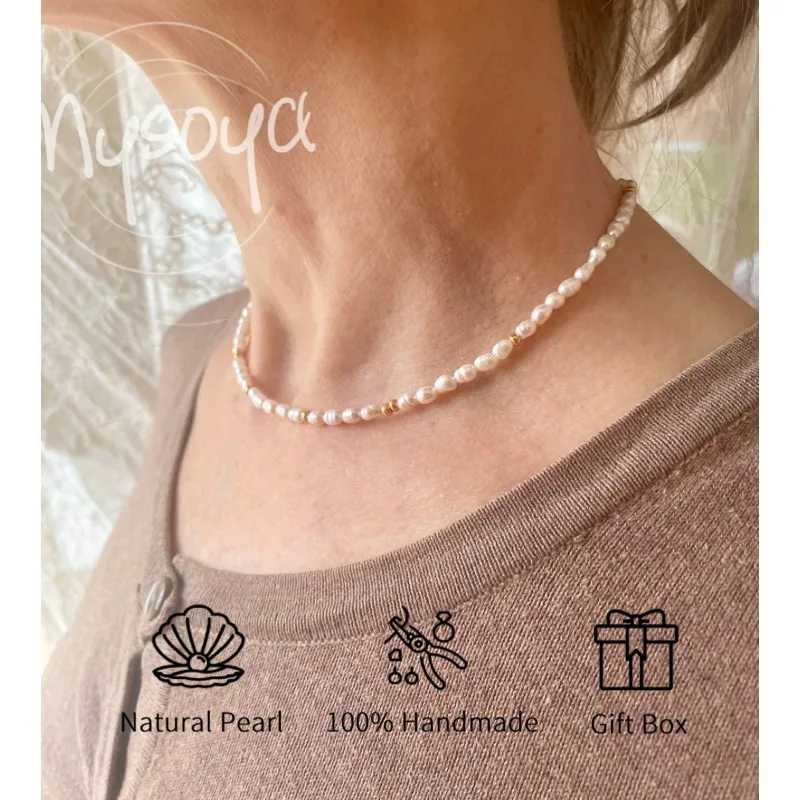

MYSOYA White Rice-shaped Freshwater Pearl Bead Necklace 5-6mm With Gift Box For Her/Him Weddings/Birthday/Christmas/New Year