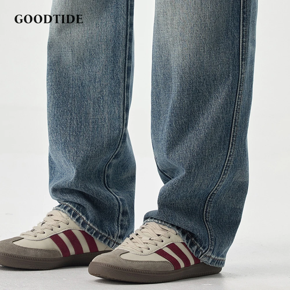 Fashion Men's Washed Straight Jeans 2025 Autumn New High Street Retro Casual Denim Trousers Size 28-40