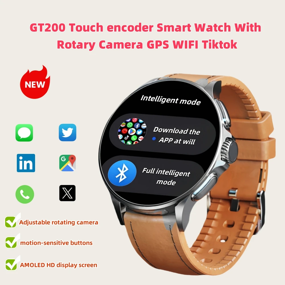 

GT2005G LTE Android Smart Watch 1.95inch Amoled Smartwatch Men With Rotary Camera Touch encoder GPS WIFI Sports Watch