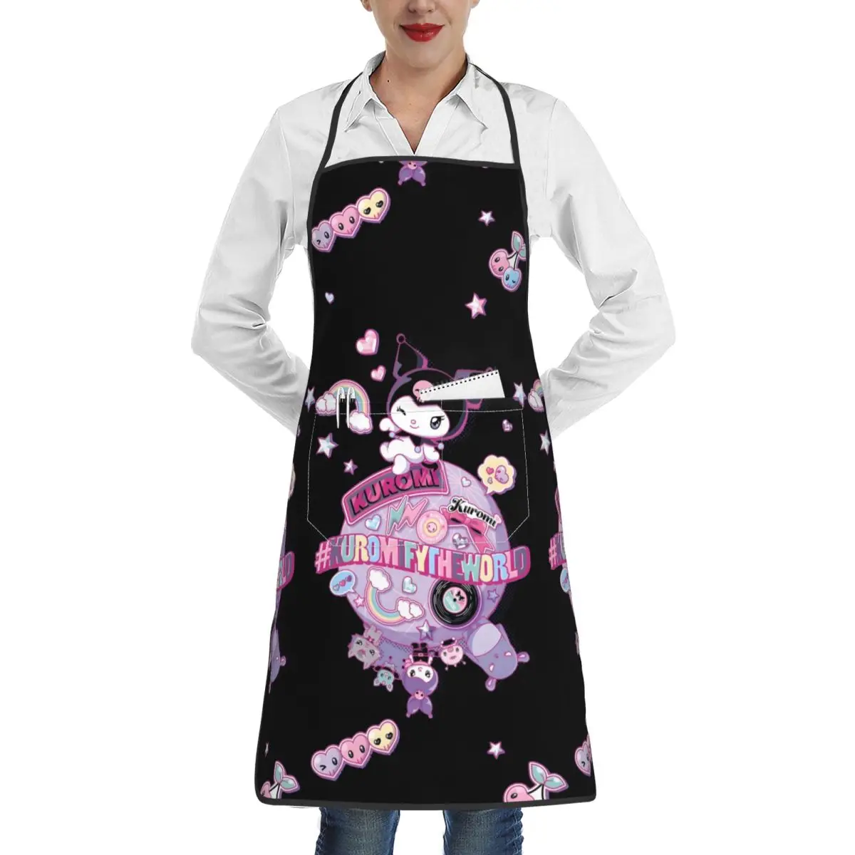 Kuromi Planet Aprons with Pocket for Men Women Chef Cooking Kitchen Apron Oil Proof Adjustable